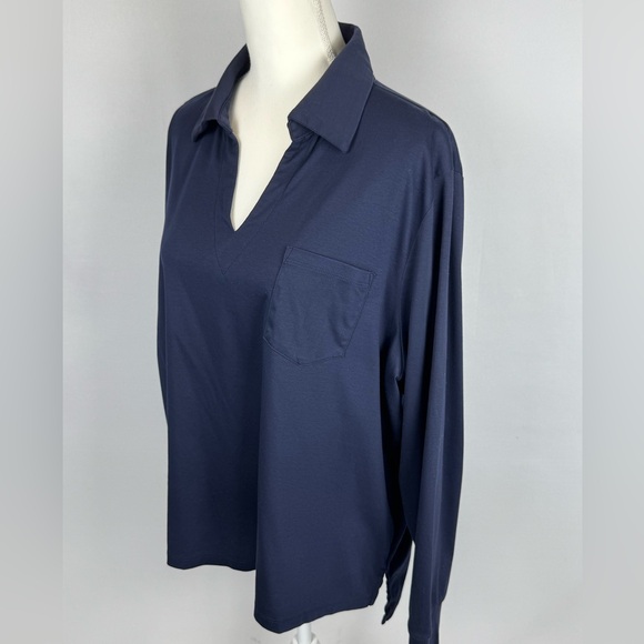 Talbots Plus Women’s Knit Popover Polo Top Navy Blue V-Neck Cotton Sz 2X Preppy - Picture 3 of 8